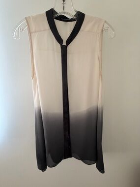Eileen Fisher Sleeveless Ombre Tie-Neck Blouse - off white /Black